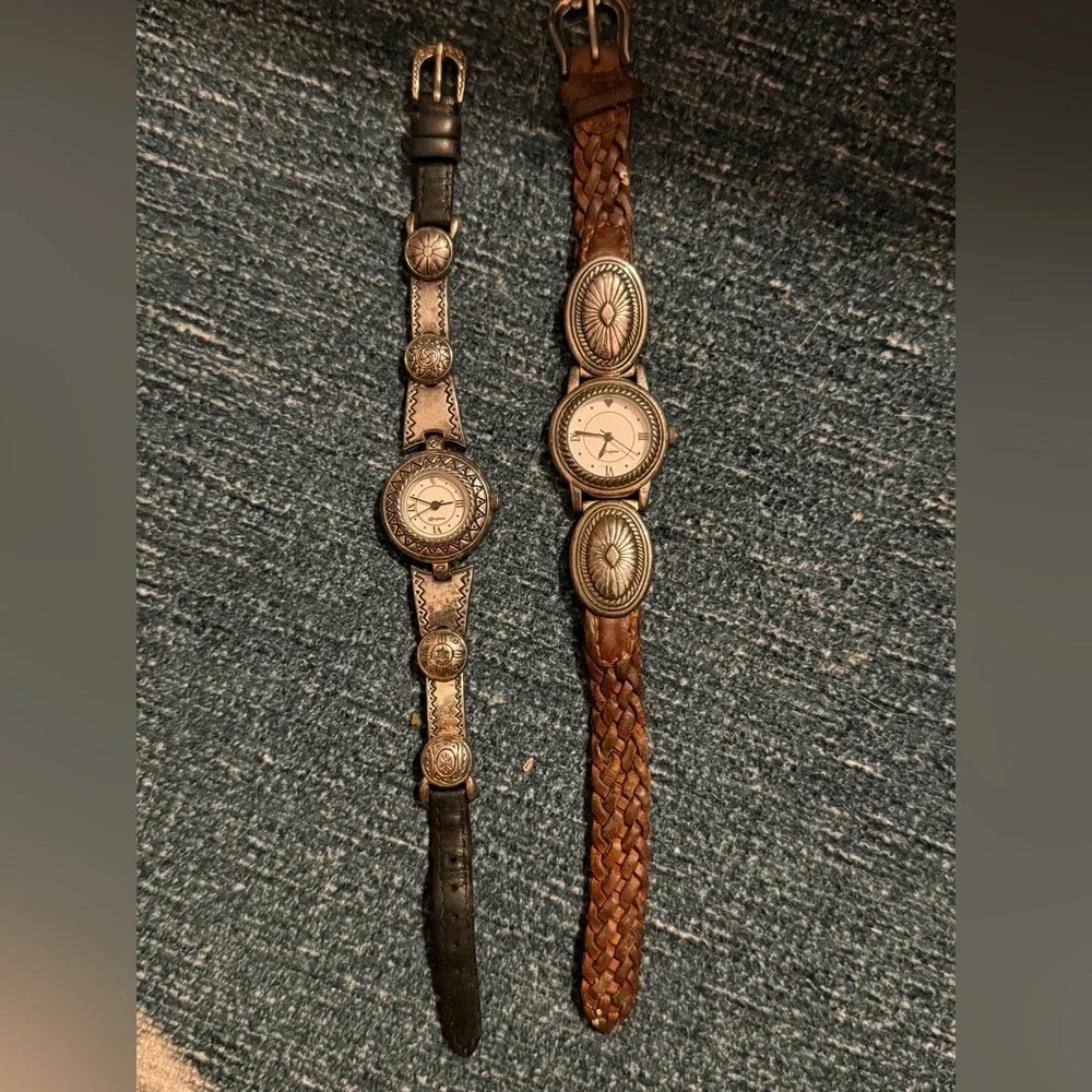 Vintage Brighton Silver and Brown Leather Watches